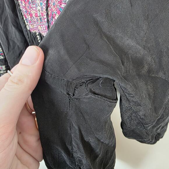 Kyla Seo Black Purple Embroidered Festival Boho Peasant Blouse Tunic Size Medium - Picture 4 of 6